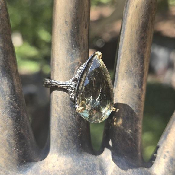 24k Green Amethyst Natural Gem Sterling Rhodium & 24k Gold Ring Sz7.5 - Picture 5 of 13